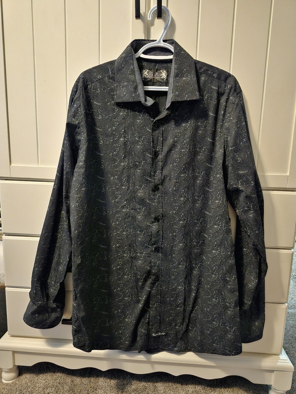 Men's English Laundry Black Patterned Long-Sleeve Shirt Sz 17/36